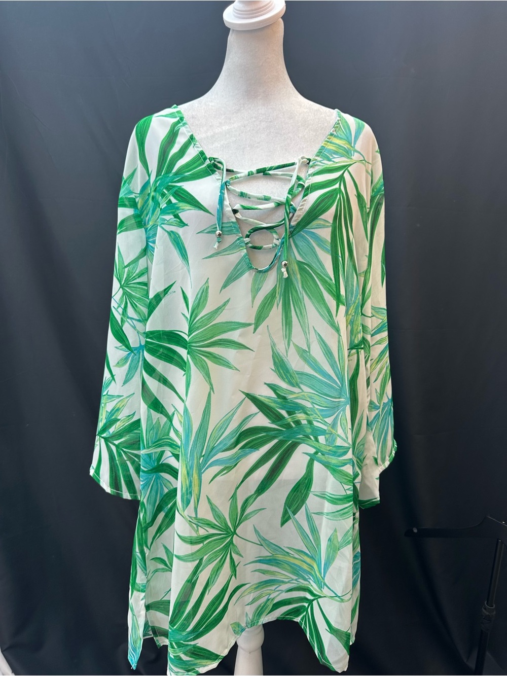 J Valdi Green White Sheer Tropical Women's Swim Cover-Up XL